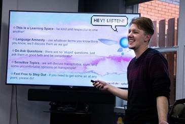 We brought in Leon Killin (Balance Patch) to do a workshop on how to be effective allies to our Trans friends and colleagues, as well as raising money for Mermaids & Gendered Intelligence.